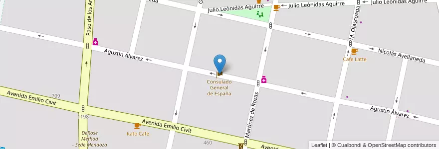 Mapa de ubicacion de Consulado General de España en آرژانتین, شیلی, Mendoza, Departamento Capital, Ciudad De Mendoza, Sección 5ª Residencial Sur.