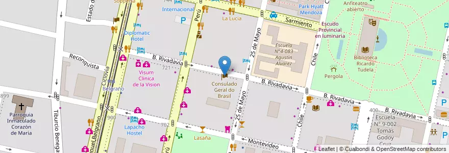 Mapa de ubicacion de Consulado Geral do Brasil en アルゼンチン, チリ, メンドーサ州, Departamento Capital, Sección 2ª Barrio Cívico, Ciudad De Mendoza.