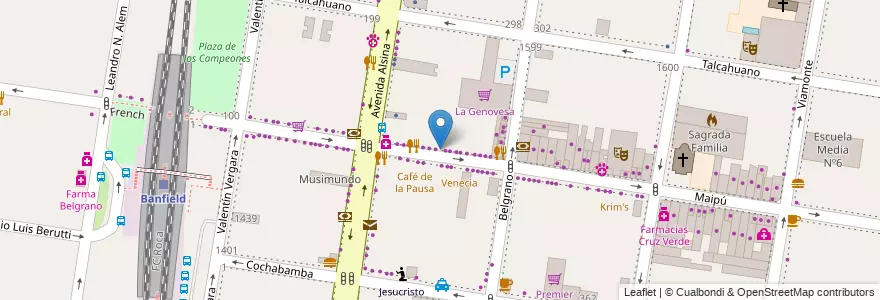 Mapa de ubicacion de Consultorio de Flebología y Estética en アルゼンチン, ブエノスアイレス州, Partido De Lomas De Zamora, Banfield.