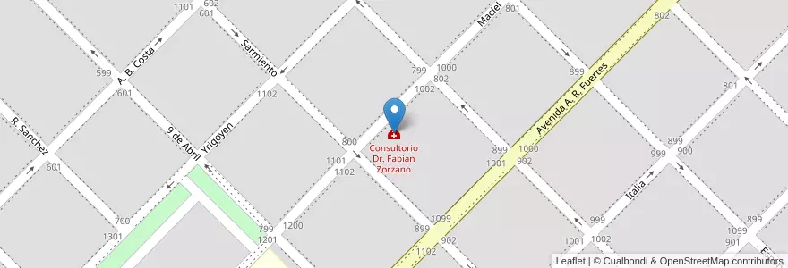 Mapa de ubicacion de Consultorio Dr. Fabian Zorzano en アルゼンチン, ブエノスアイレス州, Partido De Coronel Dorrego, Coronel Dorrego.
