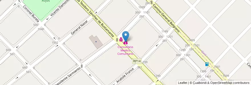Mapa de ubicacion de Consultorio Medico Comuntario en Arjantin, Buenos Aires, Partido De Lanús, Gerli.