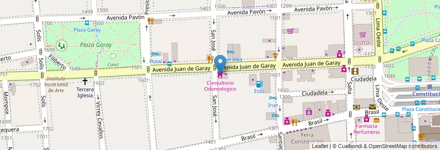 Mapa de ubicacion de Consultorio Odontologico, Constitucion en Argentinië, Ciudad Autónoma De Buenos Aires, Comuna 4, Comuna 1, Buenos Aires.