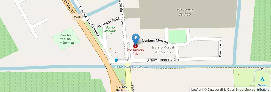 Mapa de ubicacion de consultorio Ruiz en Argentina, San Juan, Chile, Albardón.