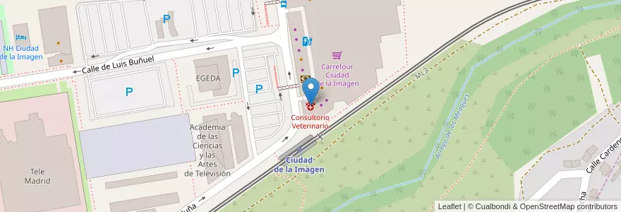 Mapa de ubicacion de Consultorio Veterinario en اسپانیا, بخش خودمختار مادرید, بخش خودمختار مادرید, Área Metropolitana De Madrid Y Corredor Del Henares, Pozuelo De Alarcón.