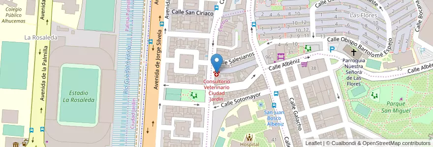 Mapa de ubicacion de Consultorio Veterinario Ciudad Jardín en スペイン, アンダルシア州, Málaga, Málaga-Costa Del Sol, Málaga.