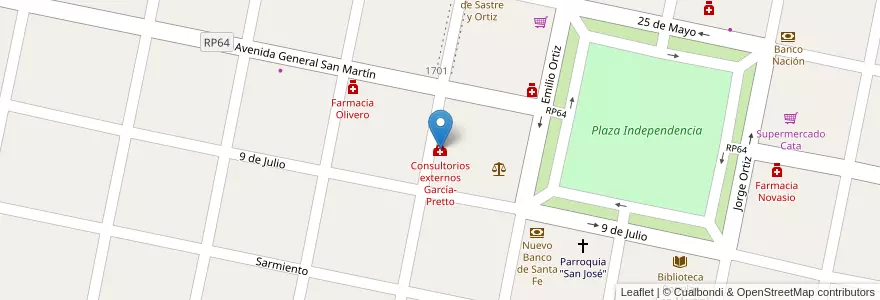 Mapa de ubicacion de Consultorios externos García-Pretto en アルゼンチン, サンタフェ州, Departamento San Martín, Municipio De Sastre.