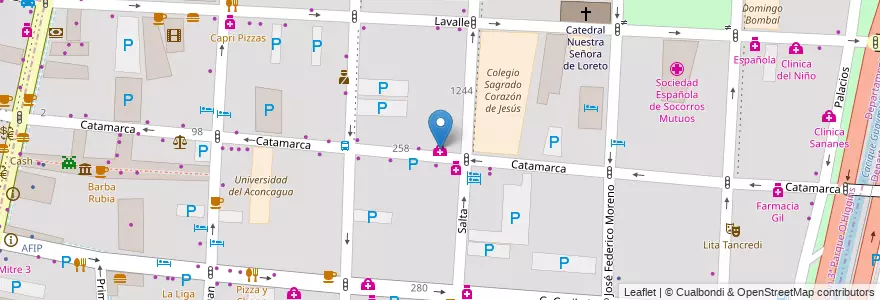 Mapa de ubicacion de Consultorios Externos Hospital Central en 阿根廷, 智利, Mendoza, Departamento Capital, Ciudad De Mendoza, Sección 3ª Parque O'Higgins.
