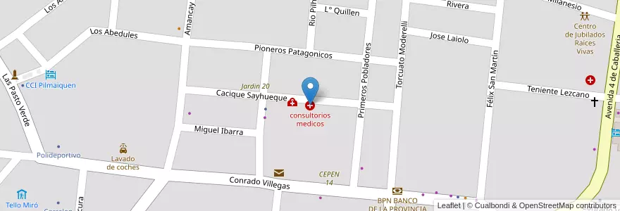 Mapa de ubicacion de consultorios medicos en Argentine, Chili, Province De Neuquén, Departamento Aluminé, Límite Municipio De Aluminé, Aluminé.