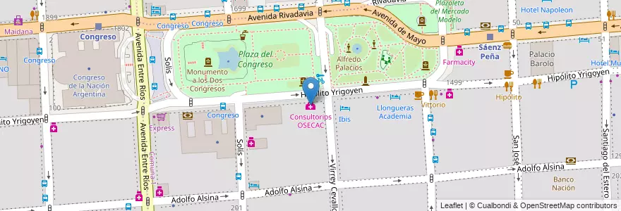 Mapa de ubicacion de Consultorios OSECAC, Montserrat en Arjantin, Ciudad Autónoma De Buenos Aires, Comuna 1, Buenos Aires.