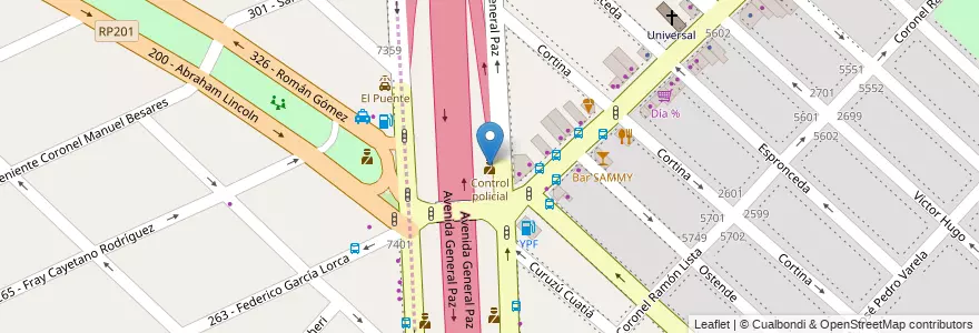Mapa de ubicacion de Control policial, Villa Real en Arjantin, Buenos Aires, Partido De Tres De Febrero.