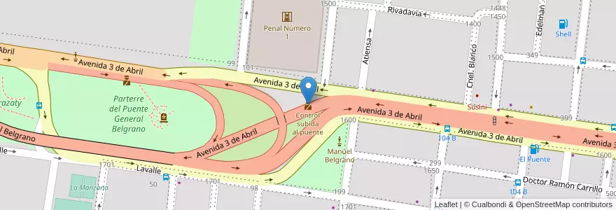 Mapa de ubicacion de Control subida al puente en Argentinië, Corrientes, Departamento Capital, Corrientes, Corrientes.
