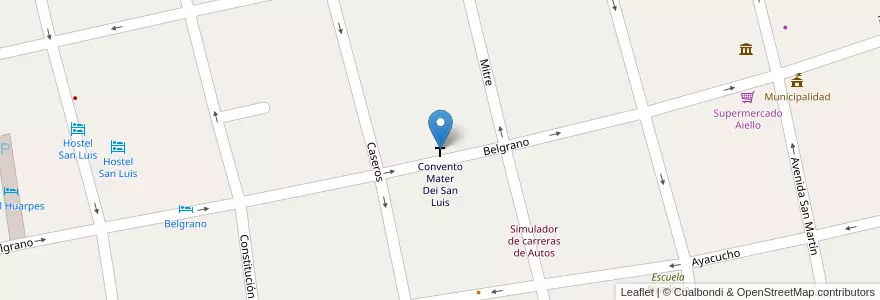 Mapa de ubicacion de Convento Mater Dei San Luis en アルゼンチン, サンルイス州, Juan Martín De Pueyrredón, Municipio De San Luis, San Luis.