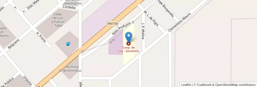 Mapa de ubicacion de Coop. de Luz - Sanatorio en Argentina, Córdoba, Departamento Río Segundo, Pedanía Calchín, Municipio De Pozo Del Molle, Pozo Del Molle.