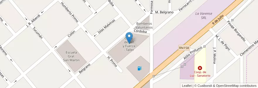 Mapa de ubicacion de Coop. de Luz y Fuerza - Taller en アルゼンチン, コルドバ州, Departamento Río Segundo, Pedanía Calchín, Municipio De Pozo Del Molle, Pozo Del Molle.
