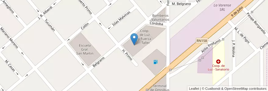 Mapa de ubicacion de Coop. de Luz y Fuerza - TV y Telefonía en アルゼンチン, コルドバ州, Departamento Río Segundo, Pedanía Calchín, Municipio De Pozo Del Molle, Pozo Del Molle.
