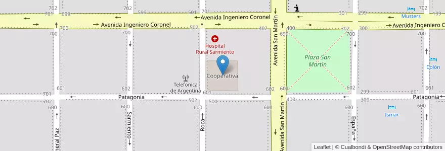 Mapa de ubicacion de Cooperativa en آرژانتین, شیلی, چوبوت, Departamento Sarmiento, Sarmiento.