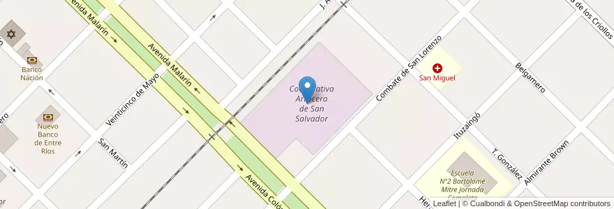 Mapa de ubicacion de Cooperativa Arrocera de San Salvador en Аргентина, Междуречье, Departamento San Salvador, Distrito Arroyo Grande, San Salvador.
