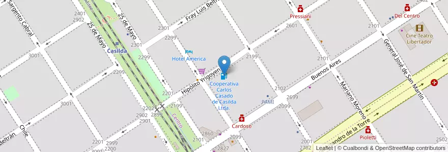 Mapa de ubicacion de Cooperativa Carlos Casado de Casilda Ltda. en Аргентина, Санта-Фе, Departamento Caseros, Municipio De Casilda, Casilda.