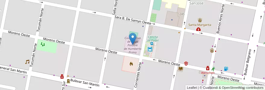 Mapa de ubicacion de Cooperativa de Agua Potable de Humberto Primo en 阿根廷, Santa Fe, Departamento Castellanos, Municipio De Humberto Primo, Humberto Primo.