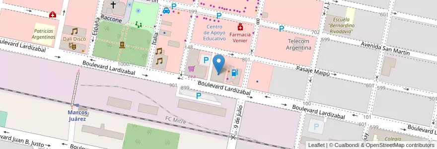 Mapa de ubicacion de Cooperativa de General Paz en アルゼンチン, コルドバ州, Departamento Marcos Juárez, Pedanía Espinillos, Municipio De Marcos Juárez.