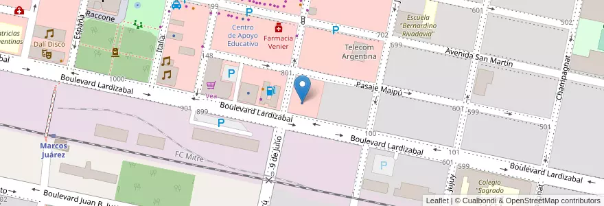 Mapa de ubicacion de Cooperativa de Obras y Servicios Públicos Ltda. en Аргентина, Кордова, Departamento Marcos Juárez, Pedanía Espinillos, Municipio De Marcos Juárez.