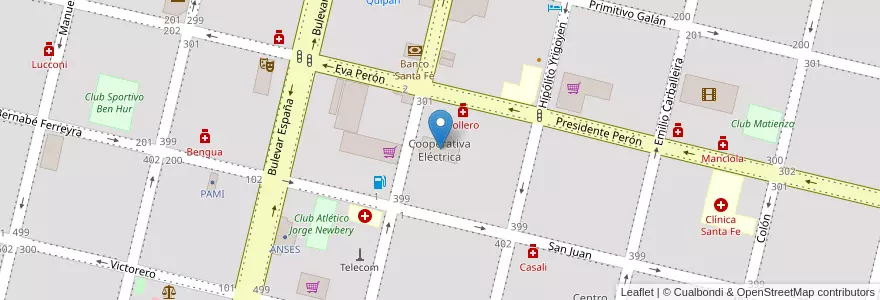 Mapa de ubicacion de Cooperativa Eléctrica en الأرجنتين, سانتا في, Departamento General López, Municipio De Rufino.