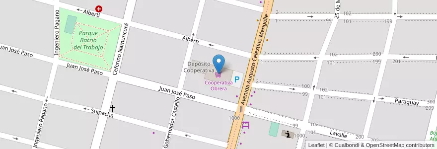 Mapa de ubicacion de Cooperativa Obrera en アルゼンチン, チリ, リオネグロ州, Cipolletti, Departamento General Roca.