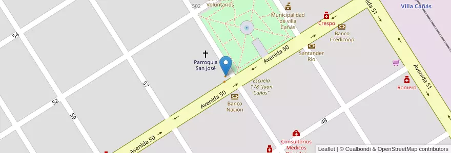 Mapa de ubicacion de Copahue en アルゼンチン, サンタフェ州, Departamento General López, Municipio De Villa Cañás, Villa Cañás.