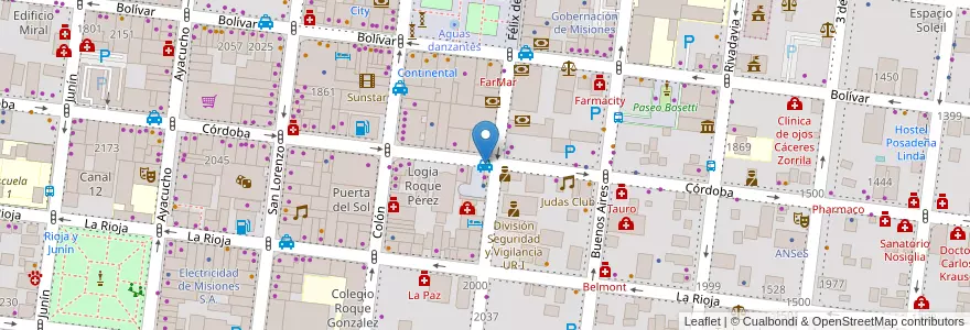 Mapa de ubicacion de Córdoba y Félix de Azara en Argentine, Misiones, Departamento Capital, Municipio De Posadas, Posadas.