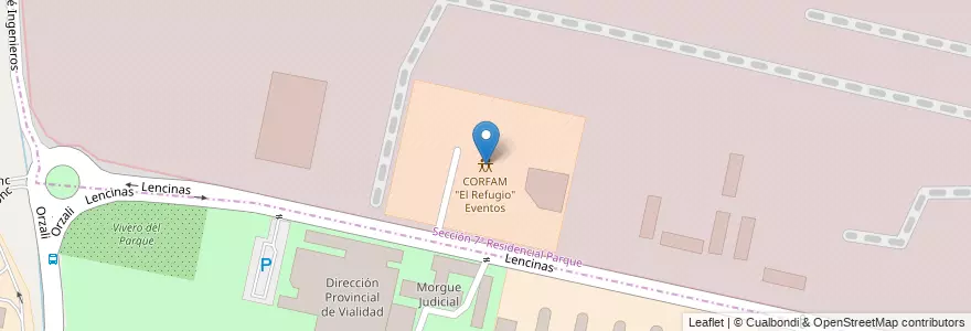 Mapa de ubicacion de CORFAM "El Refugio" Eventos en Arjantin, Şili, Mendoza, Departamento Capital, Ciudad De Mendoza.