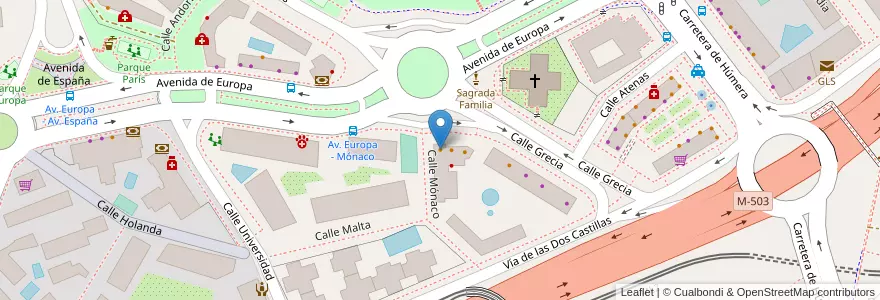 Mapa de ubicacion de Corner en إسبانيا, منطقة مدريد, منطقة مدريد, Área Metropolitana De Madrid Y Corredor Del Henares, Pozuelo De Alarcón.