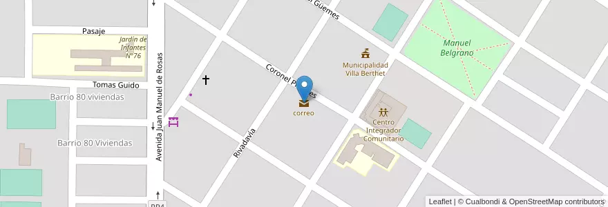 Mapa de ubicacion de correo en Arjantin, Chaco, Departamento San Lorenzo, Municipio De Villa Berthet.