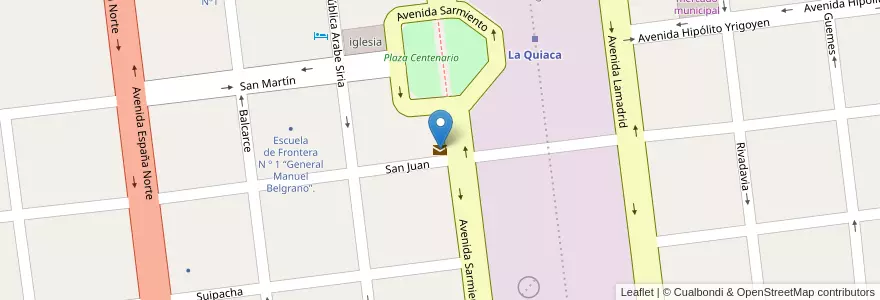 Mapa de ubicacion de Correo Argentino en アルゼンチン, フフイ州, Departamento Yavi, Municipio De La Quiaca, La Quiaca.