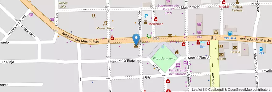 Mapa de ubicacion de Correo Argentino en Argentina, Misiones, Departamento Eldorado, Municipio De Eldorado, Eldorado.