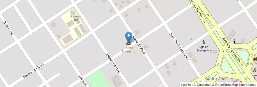 Mapa de ubicacion de Correo Argentino en アルゼンチン, ミシオネス州, Departamento Candelaria, Municipio De Santa Ana, Santa Ana.