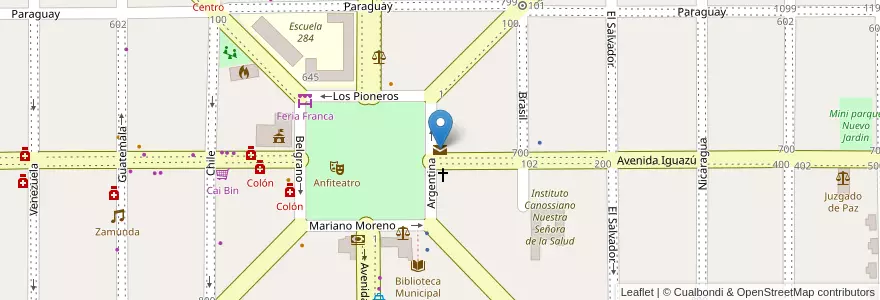 Mapa de ubicacion de Correo Argentino en Arjantin, Misiones, Departamento San Ignacio, Municipio De Jardín América.
