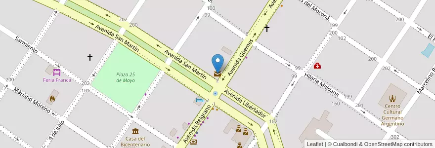 Mapa de ubicacion de Correo Argentino en 阿根廷, Misiones, Departamento Leandro N. Alem, Municipio De Leandro N. Alem, Leandro N. Alem.
