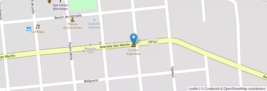 Mapa de ubicacion de Correo Argentino en アルゼンチン, コリエンテス州, Departamento Ituzaingó, Municipio De San Carlos, Localidad De San Carlos.