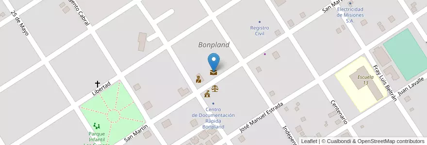Mapa de ubicacion de Correo Argentino en アルゼンチン, ミシオネス州, Departamento Candelaria, Municipio De Bonpland, Bonpland.