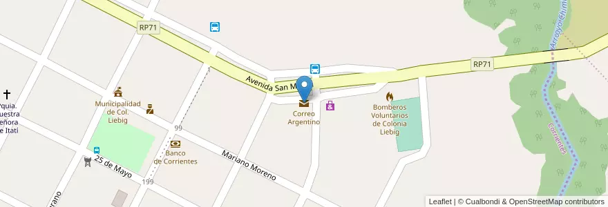 Mapa de ubicacion de Correo Argentino en Аргентина, Misiones, Departamento Apóstoles, Municipio De Colonia Liebig's.