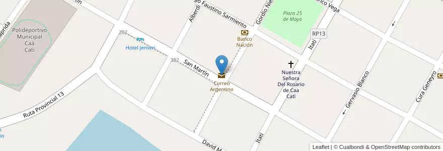 Mapa de ubicacion de Correo Argentino en 阿根廷, Corrientes, Departamento General Paz, Municipio De Nuestra Señora Del Rosario De Caá Catí.