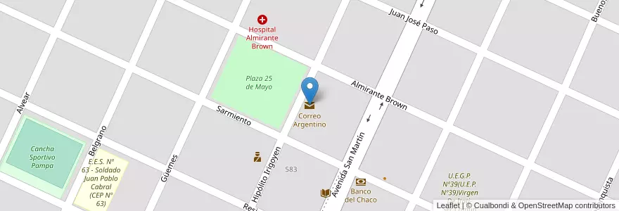 Mapa de ubicacion de Correo Argentino en الأرجنتين, Chaco, Almirante Brown, Municipio De Pampa Del Infierno, Pampa Del Infierno.