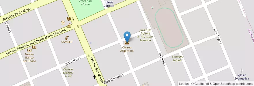 Mapa de ubicacion de Correo Argentino en アルゼンチン, チャコ州, Departamento Sargento Cabral, Municipio De Colonia Elisa, Colonia Elisa.