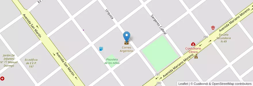 Mapa de ubicacion de Correo Argentino en 아르헨티나, Chaco, Departamento Mayor Luis Jorge Fontana, Municipio De Coronel Du Graty, Coronel Du Graty.