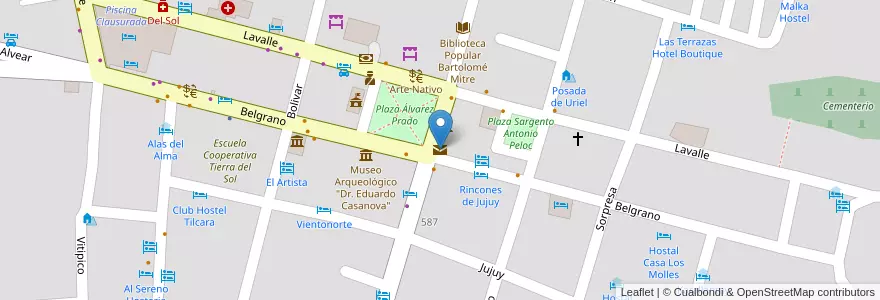 Mapa de ubicacion de Correo Argentino en Arjantin, Jujuy, Departamento Tilcara, Municipio De Tilcara.
