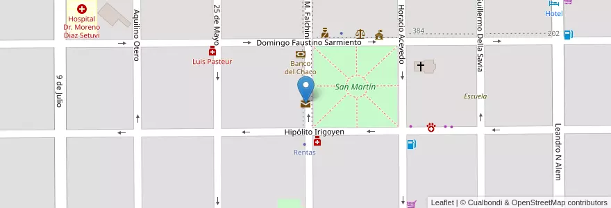 Mapa de ubicacion de Correo Argentino en آرژانتین, Chaco, Departamento Fray Justo Santa María De Oro, Municipio De Santa Sylvina, Santa Sylvina.