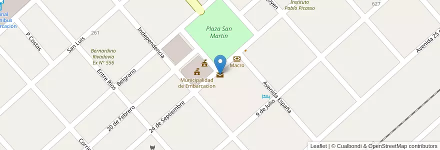 Mapa de ubicacion de Correo Argentino en Arjantin, Salta, General San Martín, Municipio De Embarcación.