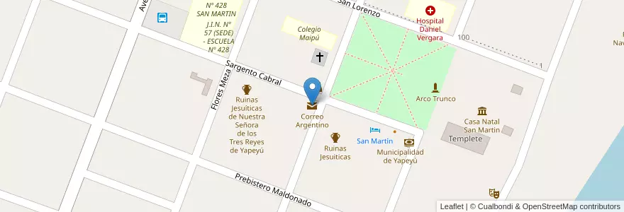 Mapa de ubicacion de Correo Argentino en Arjantin, Corrientes, Departamento San Martín, Municipio De Yapeyú.