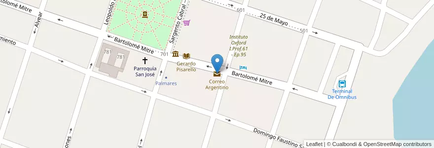 Mapa de ubicacion de Correo Argentino en Аргентина, Корриентес, Departamento Saladas, Saladas.