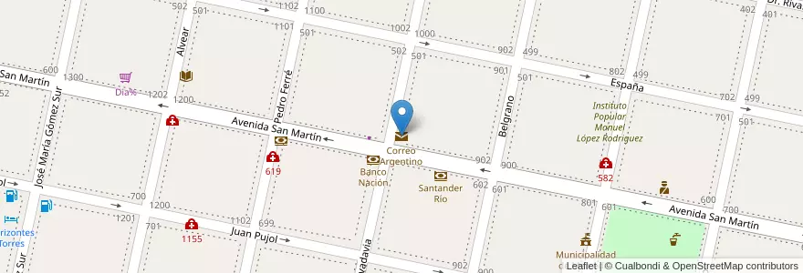 Mapa de ubicacion de Correo Argentino en アルゼンチン, コリエンテス州, Departamento Mercedes, Municipio De Mercedes.
